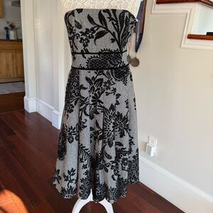 TIBI Strapless Dress Gray Herringbone with Velour Appliqué Sz 10